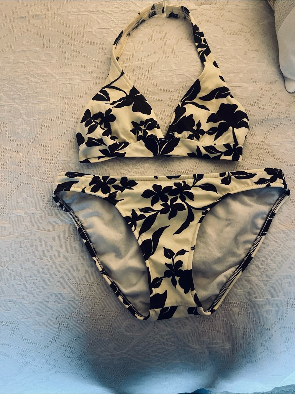 Brown and Cream Floral Halter Bikini Set